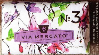 Via Mercato Soap No.3 Pepe Rosa, Lavender, Vanilla Bean 200 gram Bath Bar Wrapped